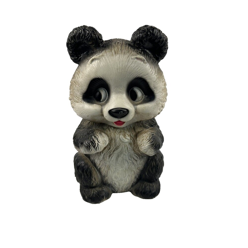 VTG 1972 New York Vinyl Panda Bear 12" Plastic Coin Piggy Bank Blow Mold W Plug